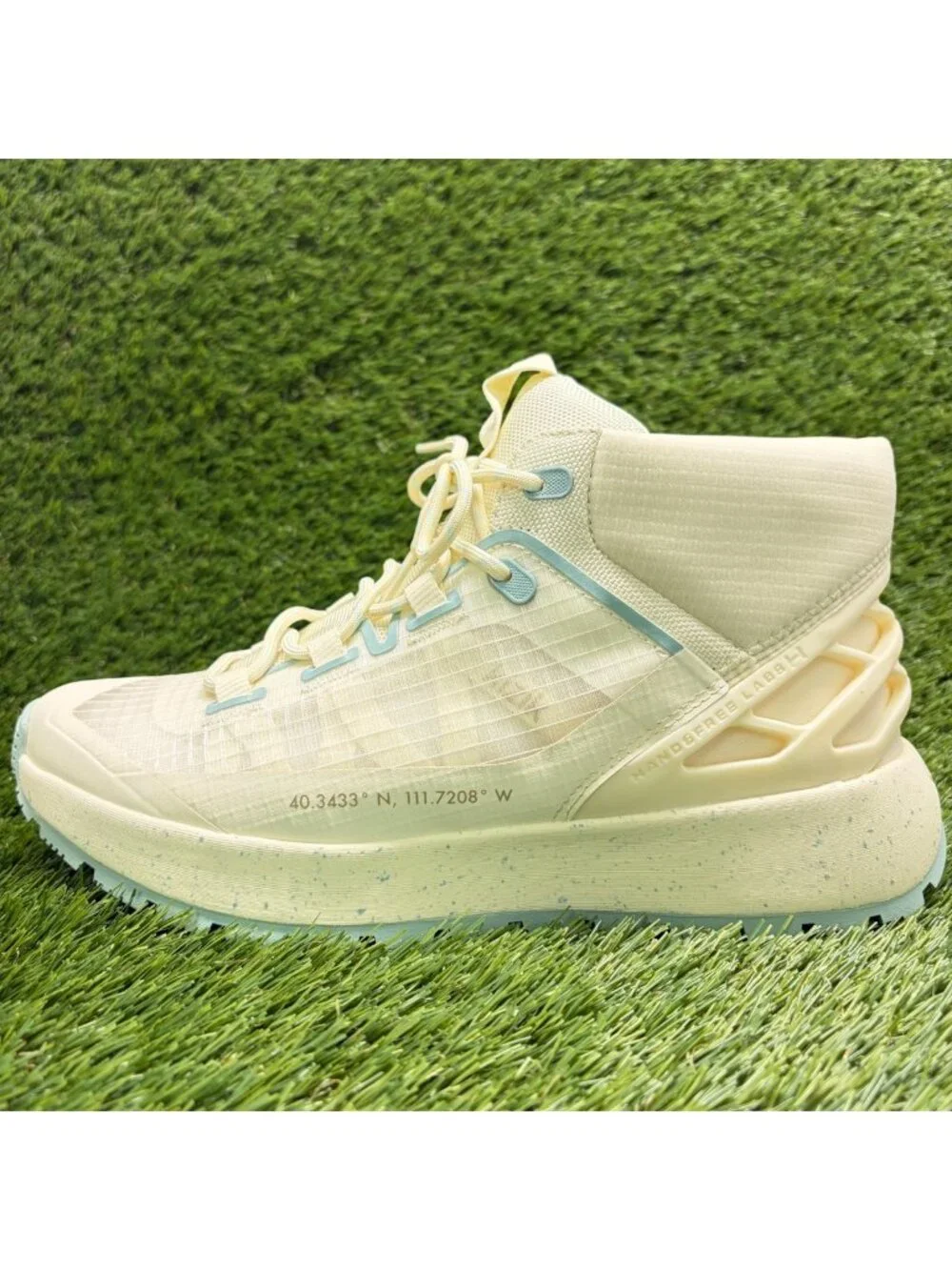 Kizik Wasatch Mid Mens Size 8.5EE Cream Blue Outdoor Hands Free Hiking Boots
